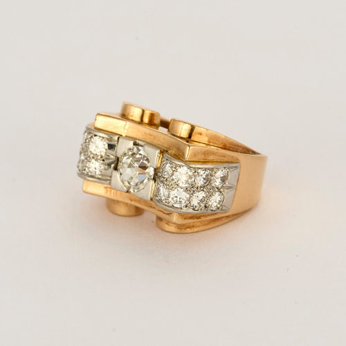 Bague 51 Bague tank or rose et gris et diamants 58 Facettes CAN09342