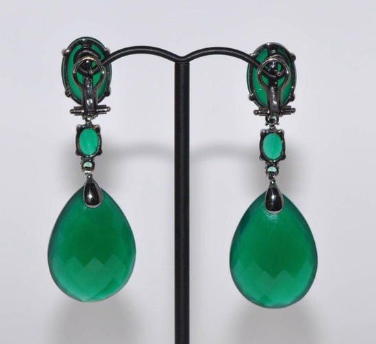 Boucles d'oreilles Boucles D'oreilles Chandelier Or Noir, Agate Verte Et Émeraude 58 Facettes
