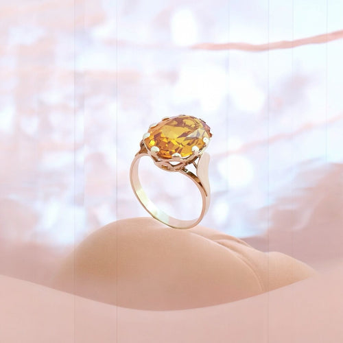 Bague 56.5 Bague Citrine Ambrée en solitaire Or Jaune 18 K 58 Facettes AA 1681
