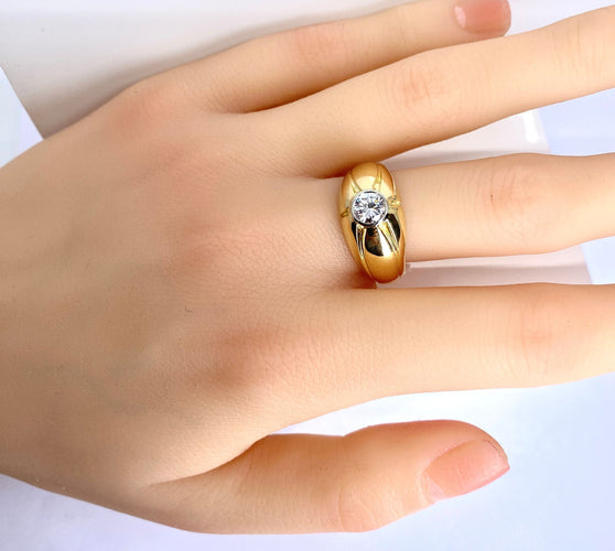 Bague 58 Bague jonc en or jaune et diamants 58 Facettes AB590bis