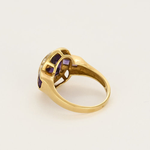 Bague en or jaune , améthyste et diamants