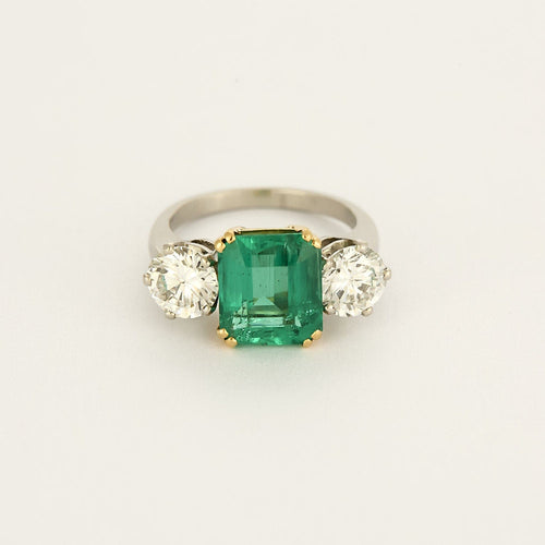 Bague 50 Bague trilogie bicolore émeraude diamants brillants 58 Facettes