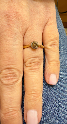 Bague 55.5 Bague ancienne solitaire or et platine diamant brun 58 Facettes