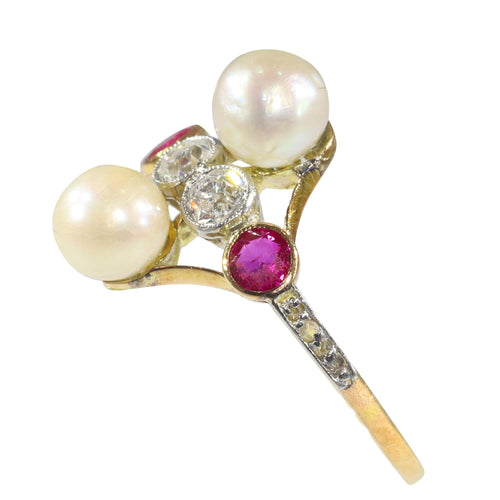 Bague 57 Bague Art déco vintage avec diamants, rubis et perles 58 Facettes 22298-0288