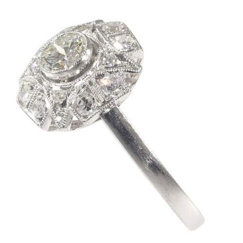 Bague 51 Bague de fiançailles Art déco vintage en diamant, vers 1920 – Élégance classique en platine 58 Facettes 23137-0327