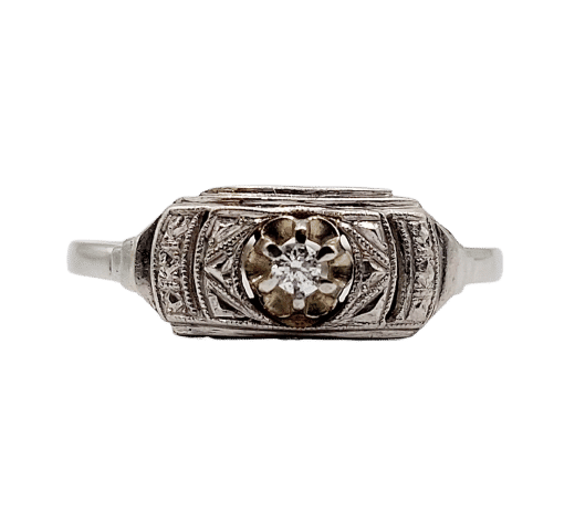 Bague 56 Bague Art Déco or blanc, diamant et monture géométrique (circa 1920) 58 Facettes A06246