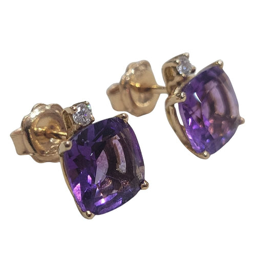 Boucles d'oreilles Boucles d’oreilles améthystes taille coussin en or rose 18k et diamants 58 Facettes PE681