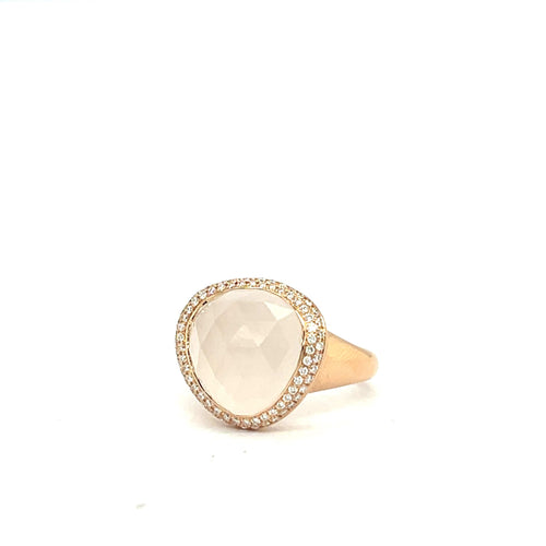 Bague 54 Bague en or rose 18 carats avec quartz blanc de 8,05 ct et diamant 58 Facettes