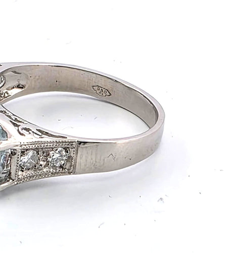 Bague 56 Bague en platine avec aigue-marine et diamants 58 Facettes