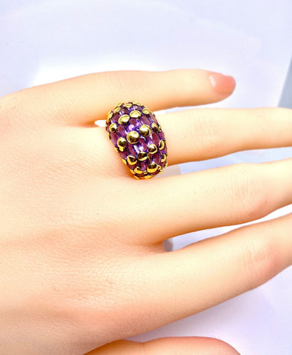 Bague 51 Bague en or jaune 18 carats sertie de 29 améthystes 58 Facettes AB550