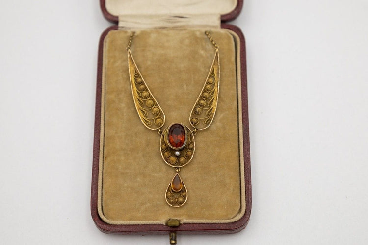 Collier Collier Art Nouveau ajouré filigrane en or jaune 18k, citrine et perle 58 Facettes 11785