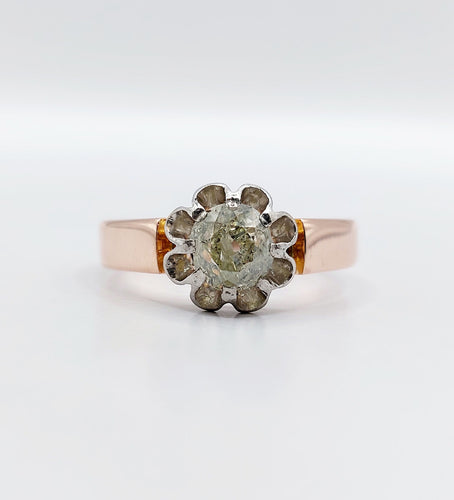 Bague solitaire or rose et platine, diamant 0,70 carat taille ancienne (circa 1900)