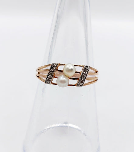 Bague 53 Bague antique toi et moi or rose perles et diamant 58 Facettes A05617