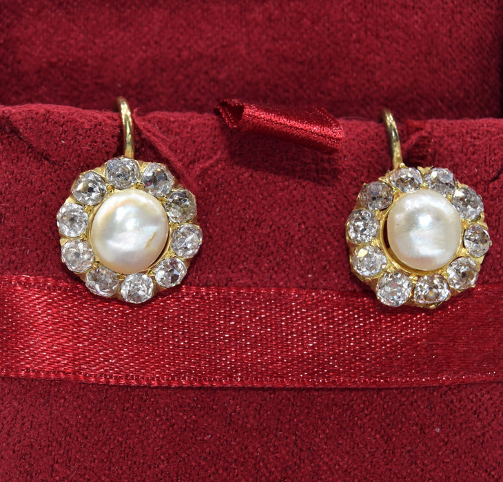 Boucles d'oreilles Boucles d'oreilles en or jaune, diamants et perles de la période victorienne 58 Facettes