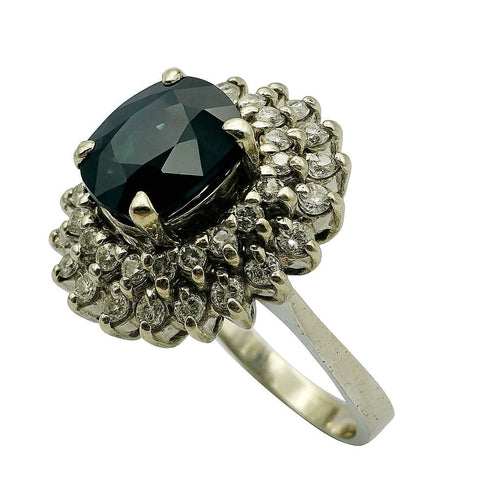 Bague 54 Bague en or blanc avec saphir et diamants 58 Facettes 50313