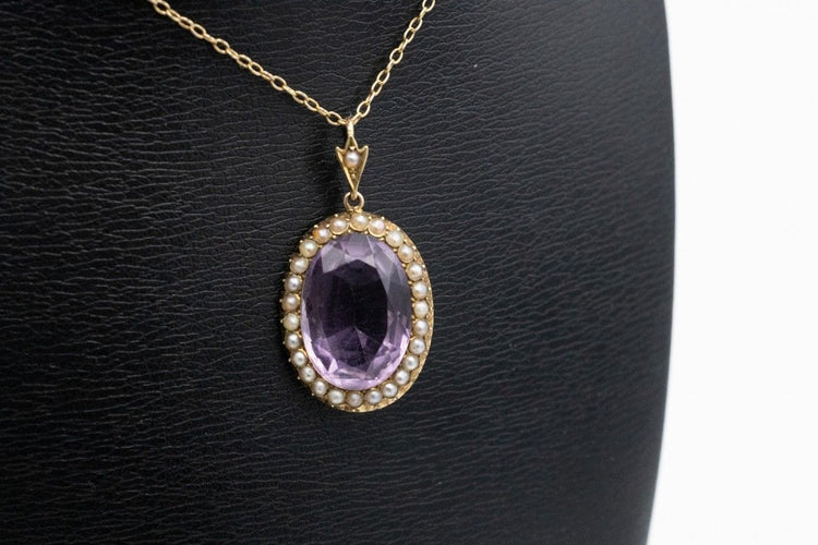Pendentif Pendentif ancien avec améthyste et perles en or jaune 14k 58 Facettes 11705