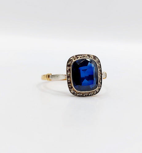 Bague 59 Bague art déco or jaune, saphir synthétique et diamants 58 Facettes B01002