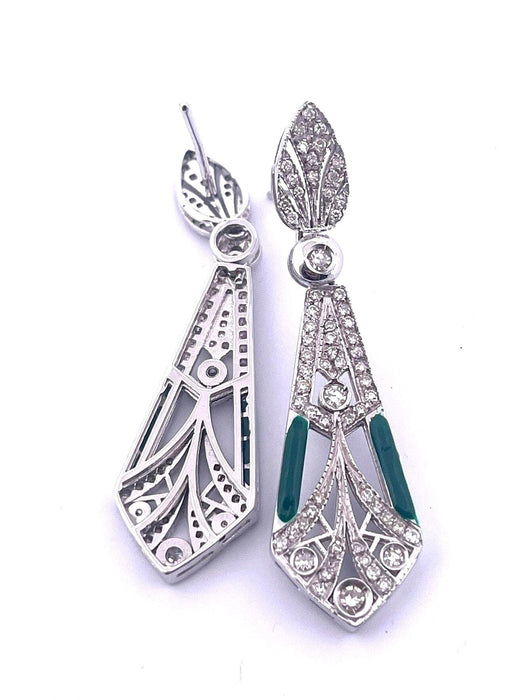 Boucles d'oreilles Boucles d'oreilles en or blanc avec diamants et émail vert 58 Facettes