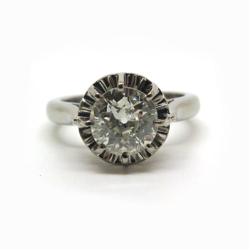 Bague solitaire or blanc diamant 1,58 carat 58 Facettes 26/6