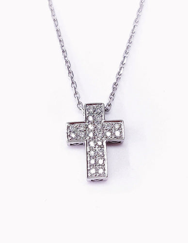 Collier Croix sur chaîne, or blanc et diamants 58 Facettes CX.CUBE.DT