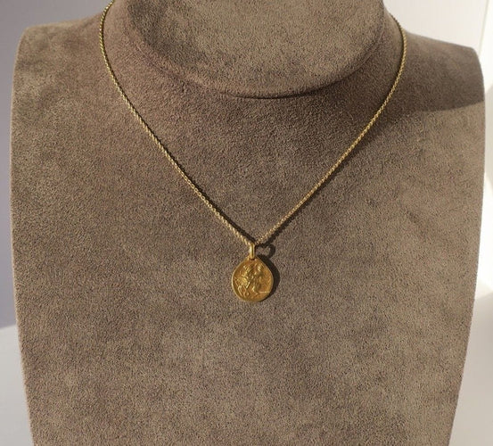Rasumny - Médaille pendentif Art Nouveau biface Saint Georges en or jaune 18k