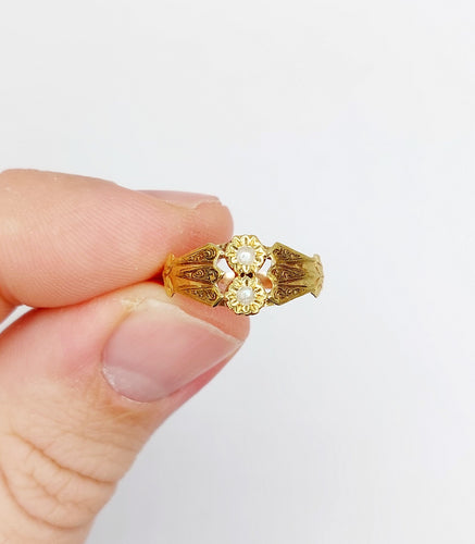 Bague 54.5 Bague toi et moi Art nouveau en or 18k et perles (circa 1900) 58 Facettes A06500