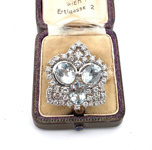 Bague 57 Bague vintage en or blanc avec aigue-marine et diamants 58 Facettes