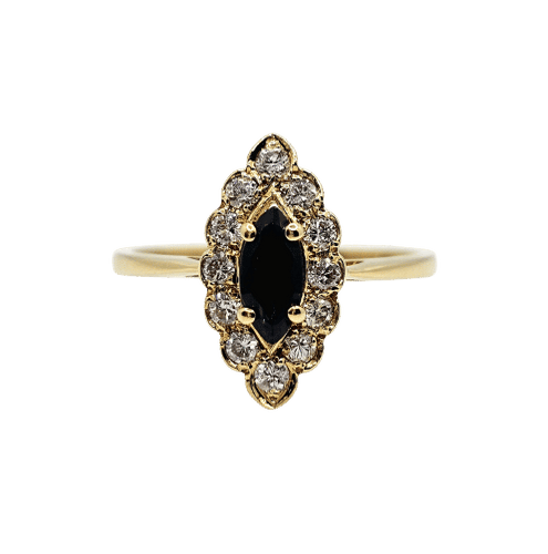 Bague 52.5 Bague marquise saphir et diamants en or jaune 18 carats 58 Facettes 706