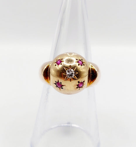 Bague 53 Bague art déco dôme bombé or rose diamant et rubis serti étoilé 58 Facettes A04368