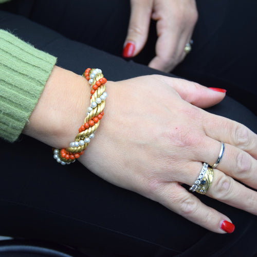 Collier Parure collana e bracciale en or jaune 18k avec corail et perles naturelles 58 Facettes