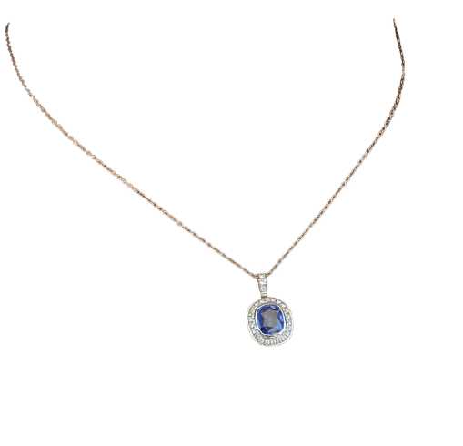 Collana in oro bianco con zaffiro Ceylon No Heat Ct 2,41 e diamanti 58 Facettes 10061