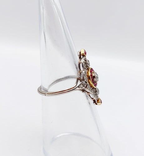 Bague 51 Bague - Bague marquise Art déco en platine et diamants, rubis synthétiques 58 Facettes A06548