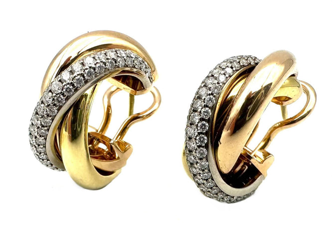 Boucles d'oreilles CARTIER. Collection "Trinity", boucles d'oreilles 3 ors 18K et diamants 58 Facettes