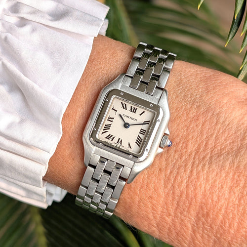 Montre CARTIER - Monte Panthère Cadran RARE Bracelet Figaro Petit réf. 1320 Acier inoxydable 58 Facettes