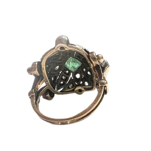 Bague 52 Bague Art Nouveau diamants émeraudes 58 Facettes Q131B(950)