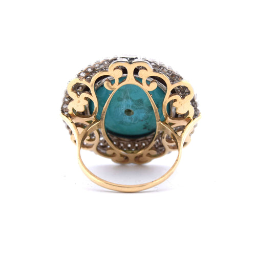 Bague 57 Bague Art Déco or jaune turquoise diamants 58 Facettes