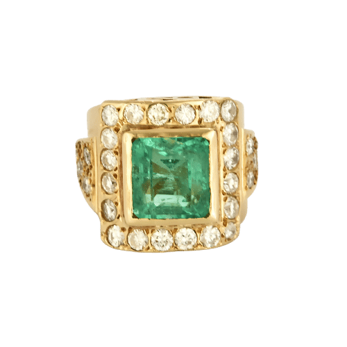 Bague 53 Bague en Or jaune émeraude et diamants 58 Facettes LJ 25- 288