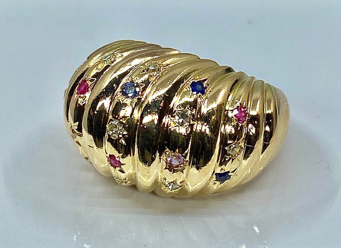 Bague Bague en or jaune 18 carats et pierres précieuses 58 Facettes AB327