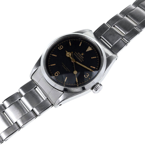 Bague Rolex Explorer 6610 Gilt Chapter Ring 1958 Stainless Steel Oyster Case Cross Crown 58 Facettes