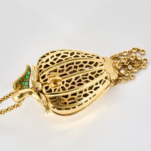 Pendentif RENE BOIVIN - Pendentif "Coloquinte" en or jaune diamants et émeraudes 58 Facettes