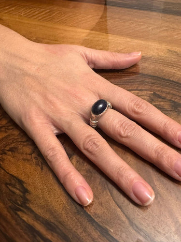 Bague 57 Bague cabochon lapis-lazuli en argent 925 58 Facettes