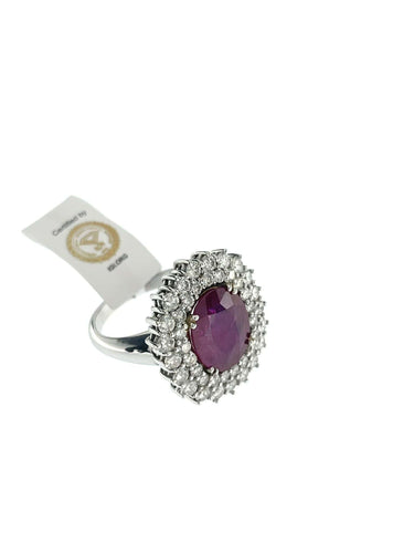 Bague 56.5 Bague cocktail en or blanc, diamants et rubis 58 Facettes