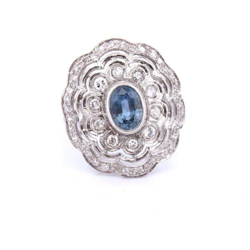 Bague en platine - Aigue-marine et diamants