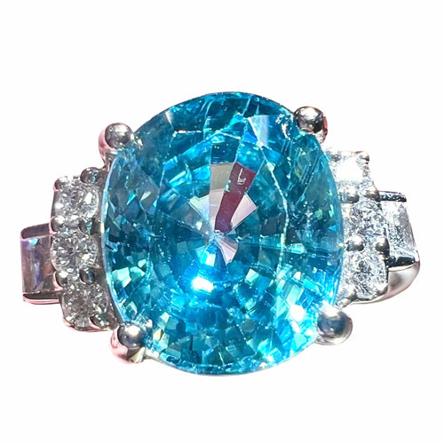 Bague 53 Bague zircon bleu naturel diamants 58 Facettes 7850 A
