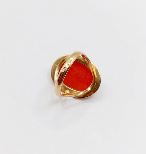 Bague 43 Bague cocktail or rose, cabochon de corail, Art Déco 58 Facettes A06379