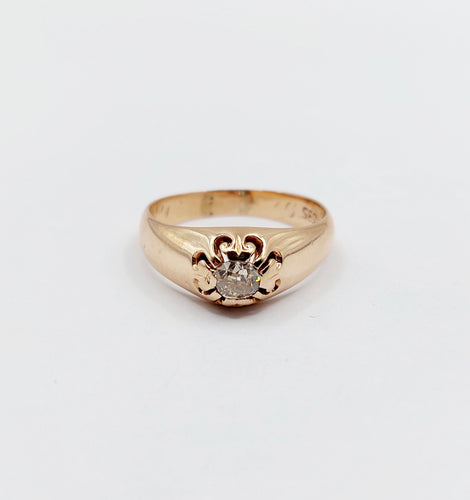 Bague 55 Bague jonc antique or rose 14k diamant taille ancienne 0,30 carats (circa 1906) 58 Facettes A06289