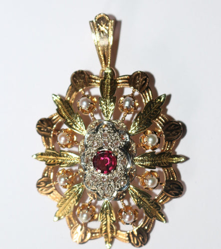 Pendentif Pendentif Broche Napoléon III trois ors diamants grenat 58 Facettes 571