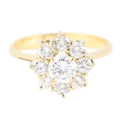 Bague 52 Bague rosette en or jaune 18 carats sertie de diamants taille brillant 58 Facettes