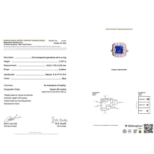 Bague 51 Bague "Pompadour" platine, or blanc, saphir, diamants. 58 Facettes 33935