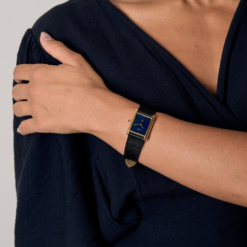 Montre Montre Cartier Modèle Tank Must en argent plaqué or cadran laqué bleu dit Lapis 58 Facettes